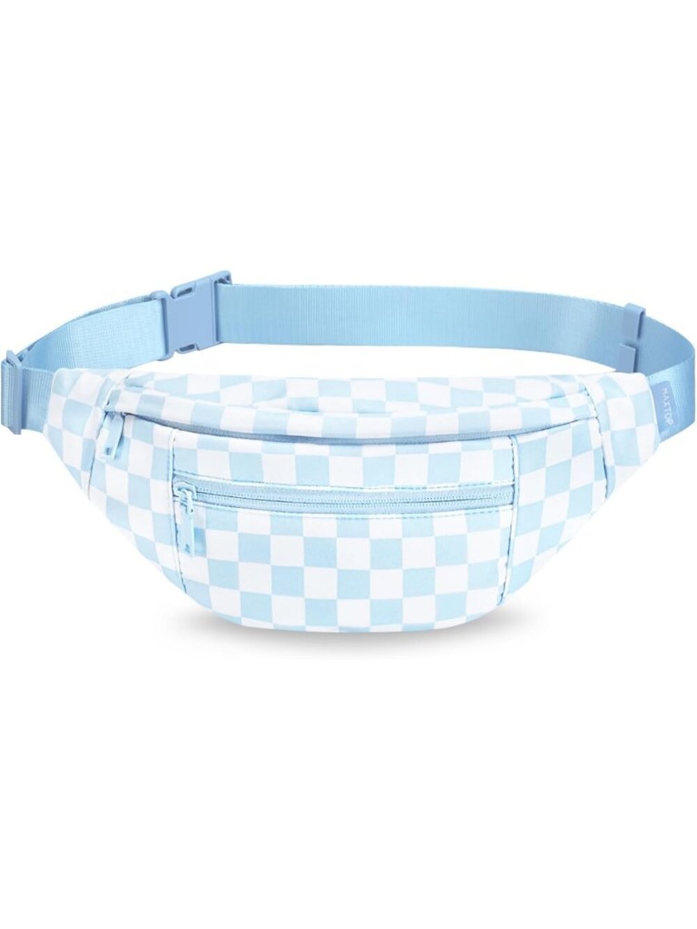 Men's Checkered-Blue Large Crossbody Fanny Pack With 4-Zip Belt Bag Waist Pack